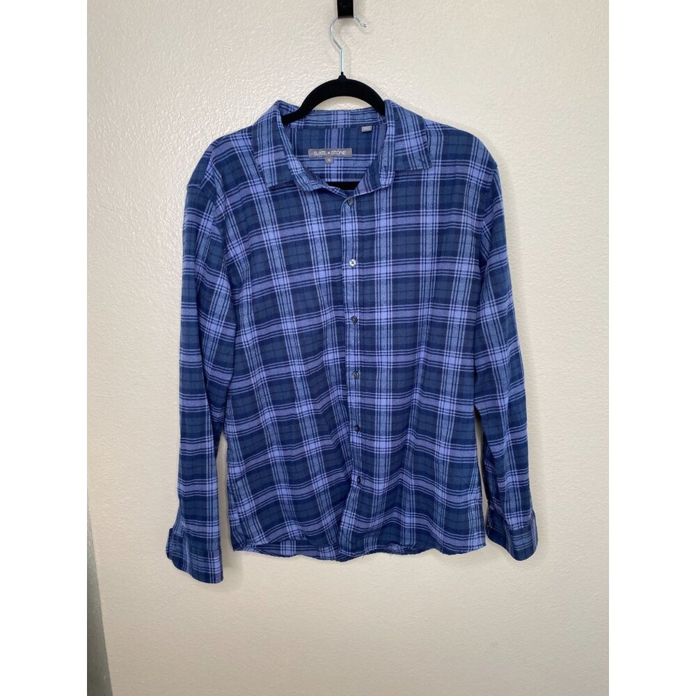 Slate‎ & Stone Mens XL Plaid Button-Up Shirt Blue Cotton Blend Long Sleeve